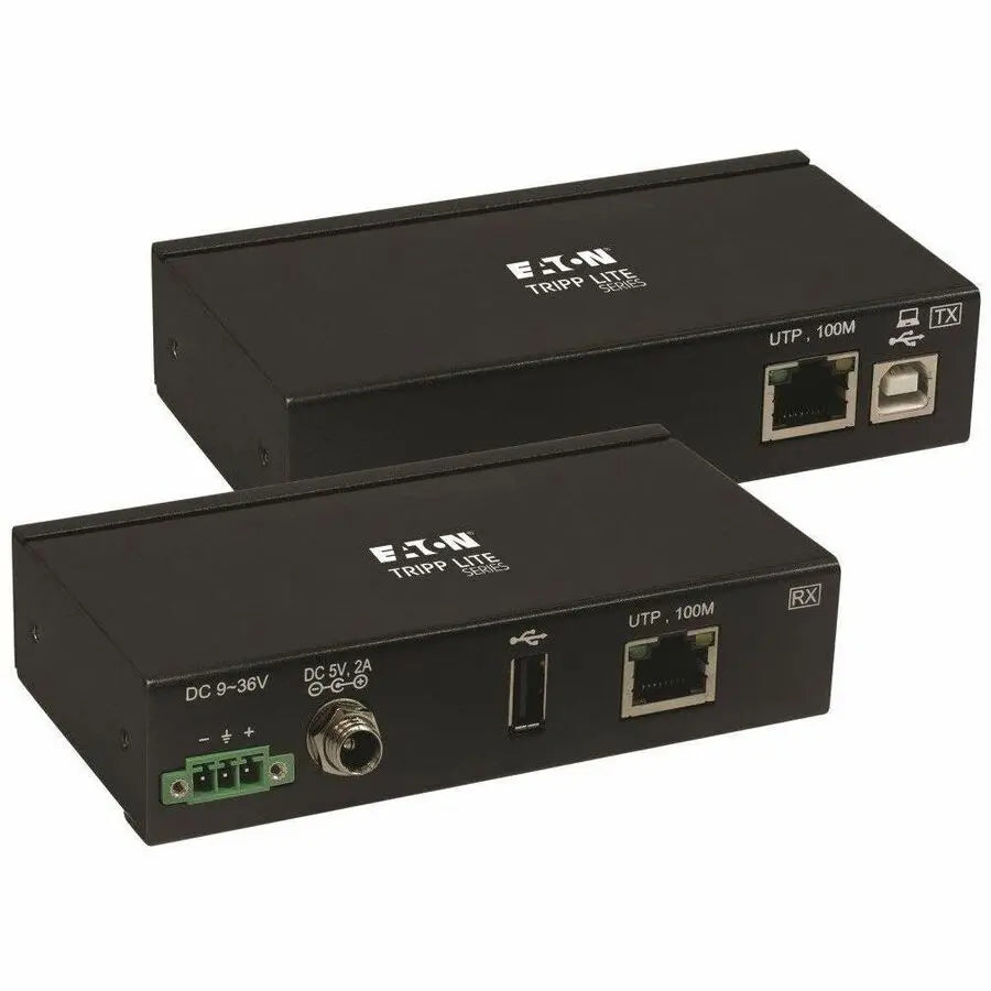 EATON Tripp Lite USB Over Cat6 Extender Industrial 1-Port ESD Protection PoC TAA - 2 x Network (RJ-45) - 2 x USB - 331.36 ft Extended Range - Metal - Black - B203-101-IND-ER