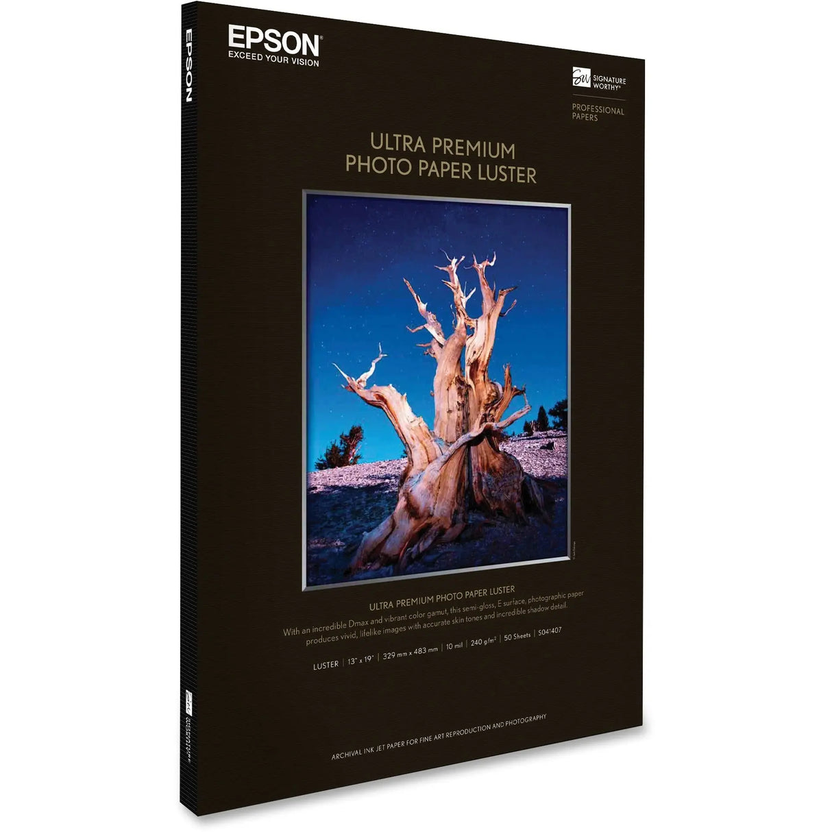 EPSON Epson Inkjet Photo Paper - 97 Brightness - 97% Opacity - Super B - 13" x 19" - 64 lb Basis Weight - Luster - 50 / Pack - S041407