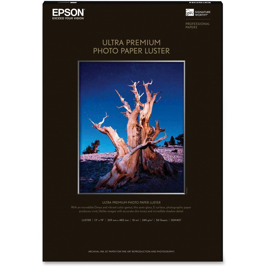 EPSON Epson Inkjet Photo Paper - 97 Brightness - 97% Opacity - Super B - 13" x 19" - 64 lb Basis Weight - Luster - 50 / Pack - S041407