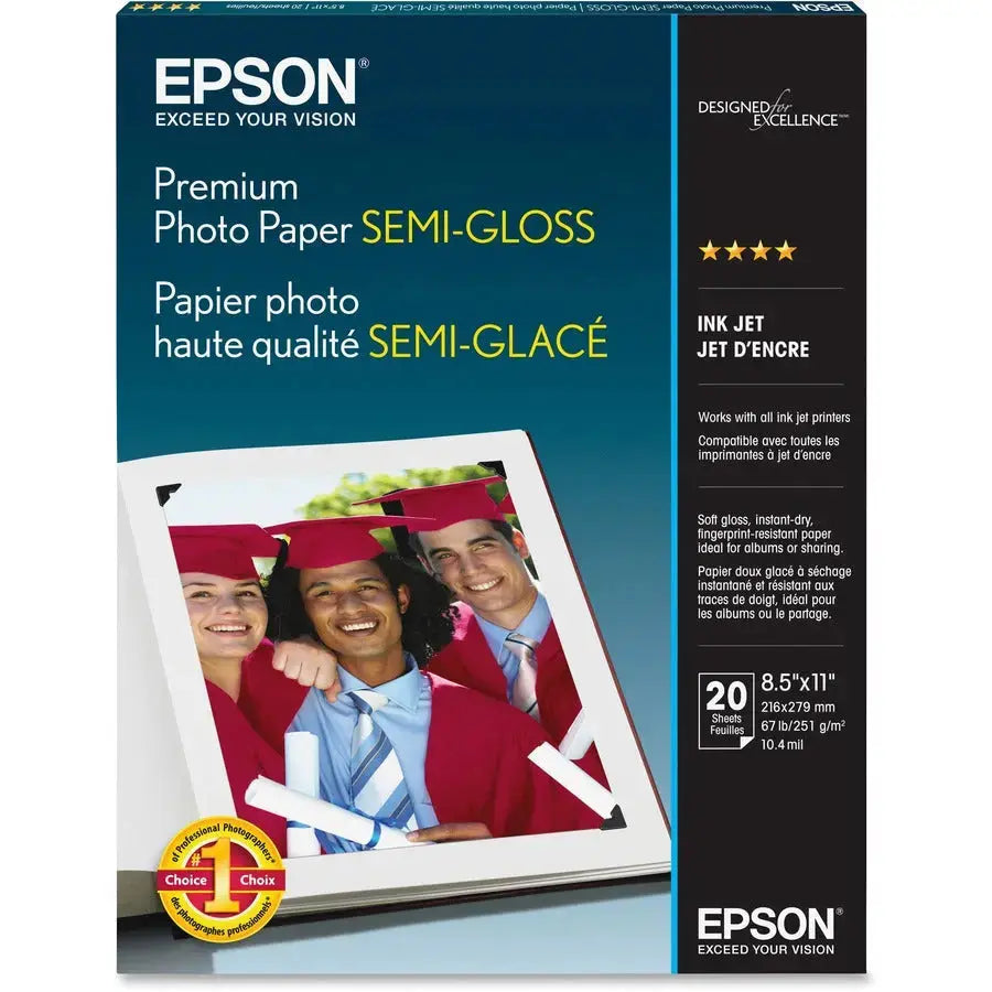 EPSON Epson Inkjet Photo Paper - White - 93 Brightness - 97% Opacity - Letter - 8 1/2" x 11" - 68 lb Basis Weight - Semi-gloss - 20 / Pack
