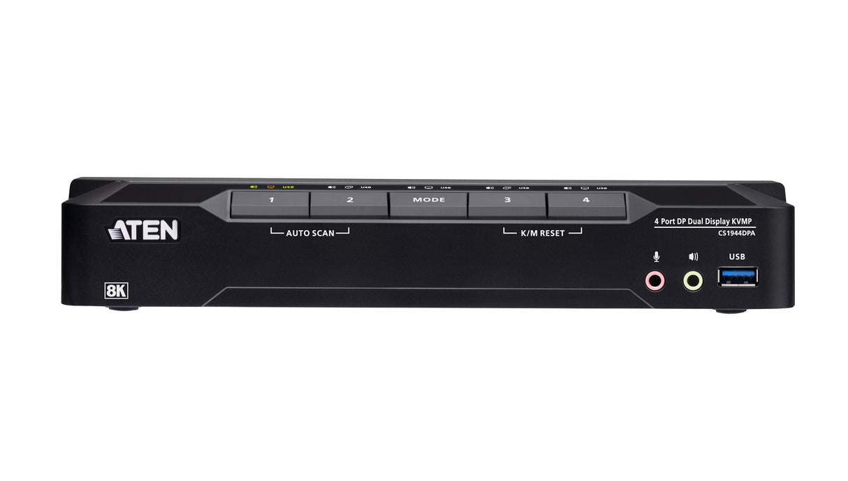 ATEN 4-Port USB 3.0 8K DisplayPort Dual-Display KVMP™ Switch (Cables included) - CS1944DPA ATEN