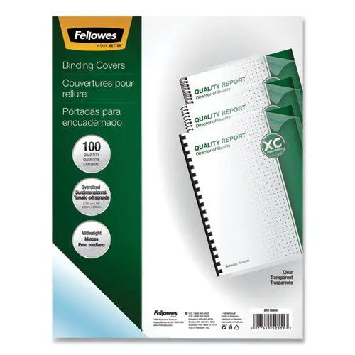FELLOWES FELLOWES Crystals Transparent Presentation Covers for Binding Systems, Plastic, Round Corners, 11.25 - 52311