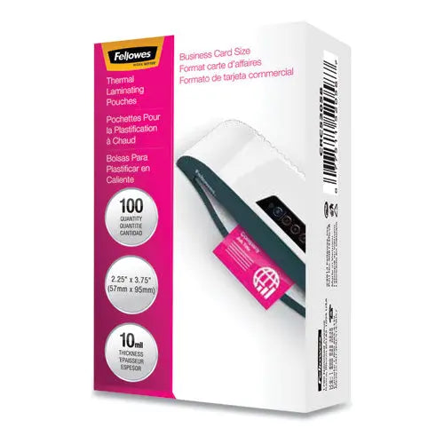 FELLOWES FELLOWES Laminating Pouches, 10 mil, 3.75" x 2.25", Gloss Clear, 100/Pack - 52058