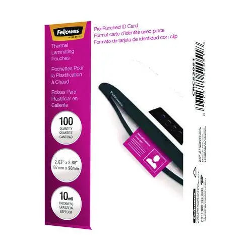 FELLOWES FELLOWES Laminating Pouches, 10 mil, 3.88" x 2.63", Clear Gloss, 100/Pack - 52051