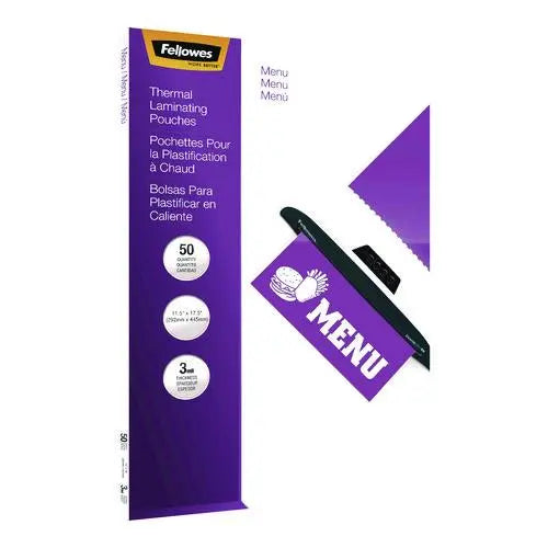 FELLOWES FELLOWES Laminating Pouches, 3 mil, 11.5" x 17.5", Gloss Clear, 50/Pack - 52013