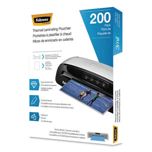 FELLOWES FELLOWES Laminating Pouches, 3 mil, 9 x 11.5, Gloss Clear, 200/Pack - 5743401