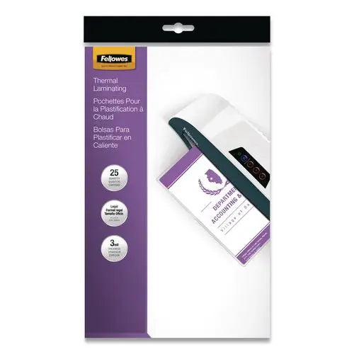 FELLOWES FELLOWES Laminating Pouches, 3 mil, 9" x 14.5", Gloss Clear, 25/Pack - 52006