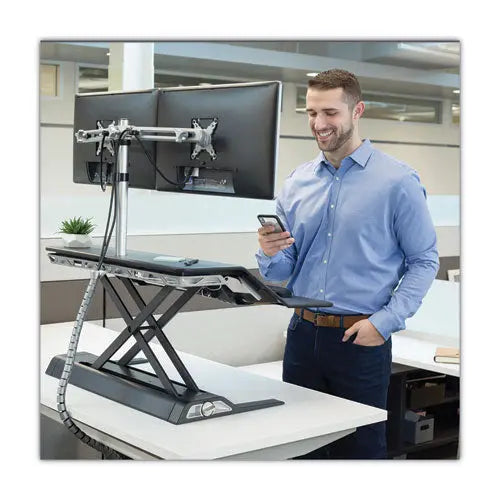 FELLOWES FELLOWES Lotus DX Sit-Stand Workstation, 32.75" x 24.25" x 5.5" to 22.5", Black - 8080301