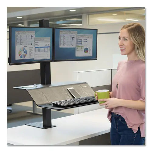 FELLOWES FELLOWES Lotus VE Sit-Stand Workstation - Dual, 29" x 28.5" x 42.5", Black - 8082001