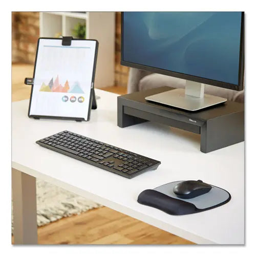 FELLOWES FELLOWES Memory Foam Mouse Pad with Wrist Rest, 7.93 x 9.25, Black/Silver - 9175801