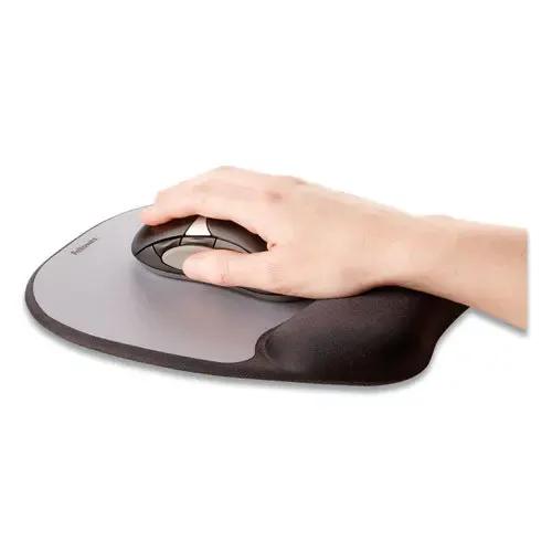 FELLOWES FELLOWES Memory Foam Mouse Pad with Wrist Rest, 7.93 x 9.25, Black/Silver - 9175801
