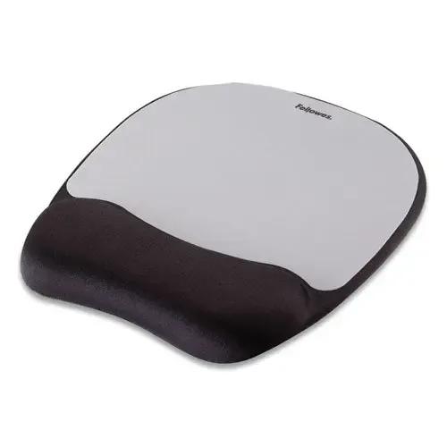 FELLOWES FELLOWES Memory Foam Mouse Pad with Wrist Rest, 7.93 x 9.25, Black/Silver - 9175801