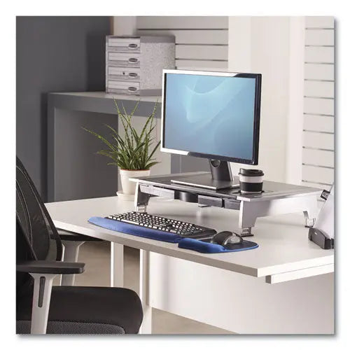 FELLOWES FELLOWES Office Suites Premium Monitor Riser, 27" x 14" x 4" to 6.5", Black/Silver - 8031001