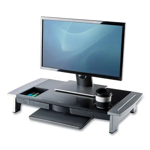 FELLOWES FELLOWES Office Suites Premium Monitor Riser, 27" x 14" x 4" to 6.5", Black/Silver - 8031001