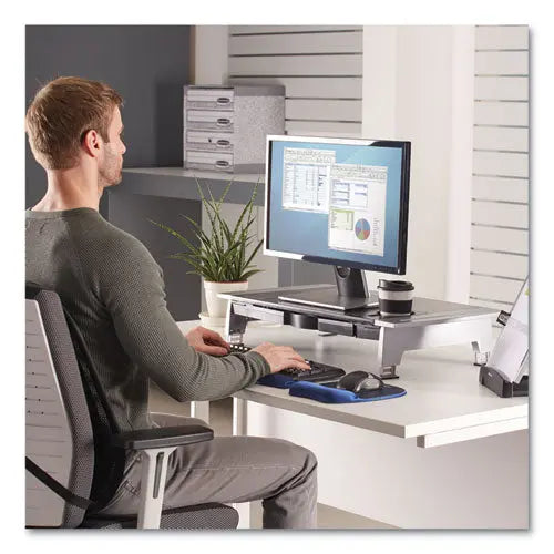 FELLOWES FELLOWES Office Suites Premium Monitor Riser, 27" x 14" x 4" to 6.5", Black/Silver - 8031001