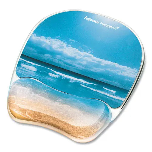 FELLOWES FELLOWES Photo Gel Mouse Pad with Wrist Rest with Microban Protection, 7.87 x 9.25, Sandy Beach Desi - 9179301