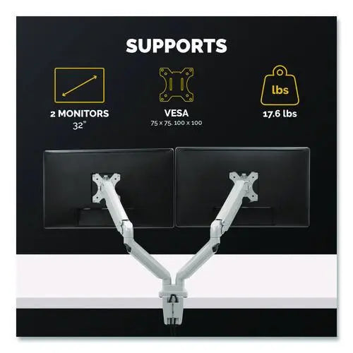 FELLOWES FELLOWES Platinum Series Dual Monitor Arm, For 40" Monitors, 360 deg Rotation, 45 deg Tilt, 180 deg - 8056501