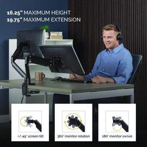 FELLOWES FELLOWES Platinum Series Dual Monitor Arm for 40" Monitors, 360 deg Rotation, +/-45 deg Tilt, 360 de - 8042501