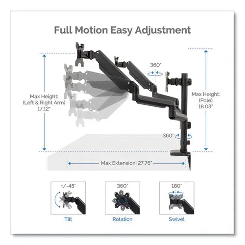 FELLOWES FELLOWES Platinum Series Triple Monitor Arm for 27" Monitors, 360 deg Rotation, +85/-20 deg Tilt, 36 - 8042601