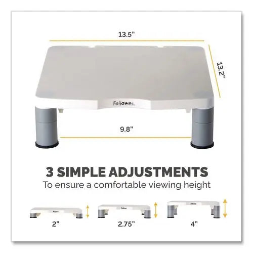 FELLOWES FELLOWES Standard Monitor Riser, For 21" Monitors, 13.38" x 13.63" x 2" to 4", Platinum/Graphite, Su - 91712