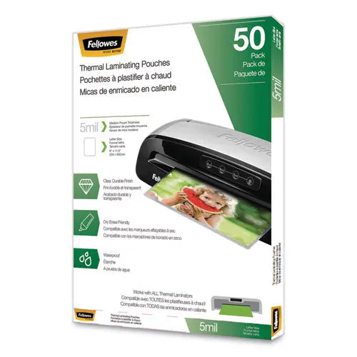 FELLOWES FELLOWES Thermal Laminating Pouches, 5 mil, 9" x 11.5", Matte Clear, 50/Pack - 5744501