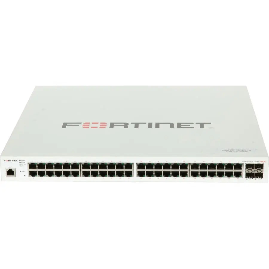 FORTINET Fortinet FortiSwitch FS-248E-FPoE Ethernet Switch - 48 Ports - Manageable - Gigabit Ethernet - 1000Base-X, 10/100/1000Base-T - 3 Layer Supported - Modular - 4 SFP Slots - Power Supply - 855.02 W Power... - FS-248E-FPOE
