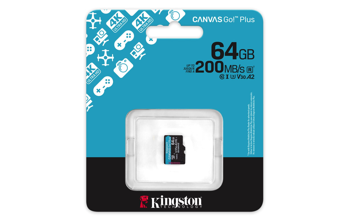 KINGSTON Digital Media Kingston Technology 64GB microSDXC Canvas Go Plus Gen4 200R A2 U3 Single Pack w/o ADP - SDCG4/64GBSP