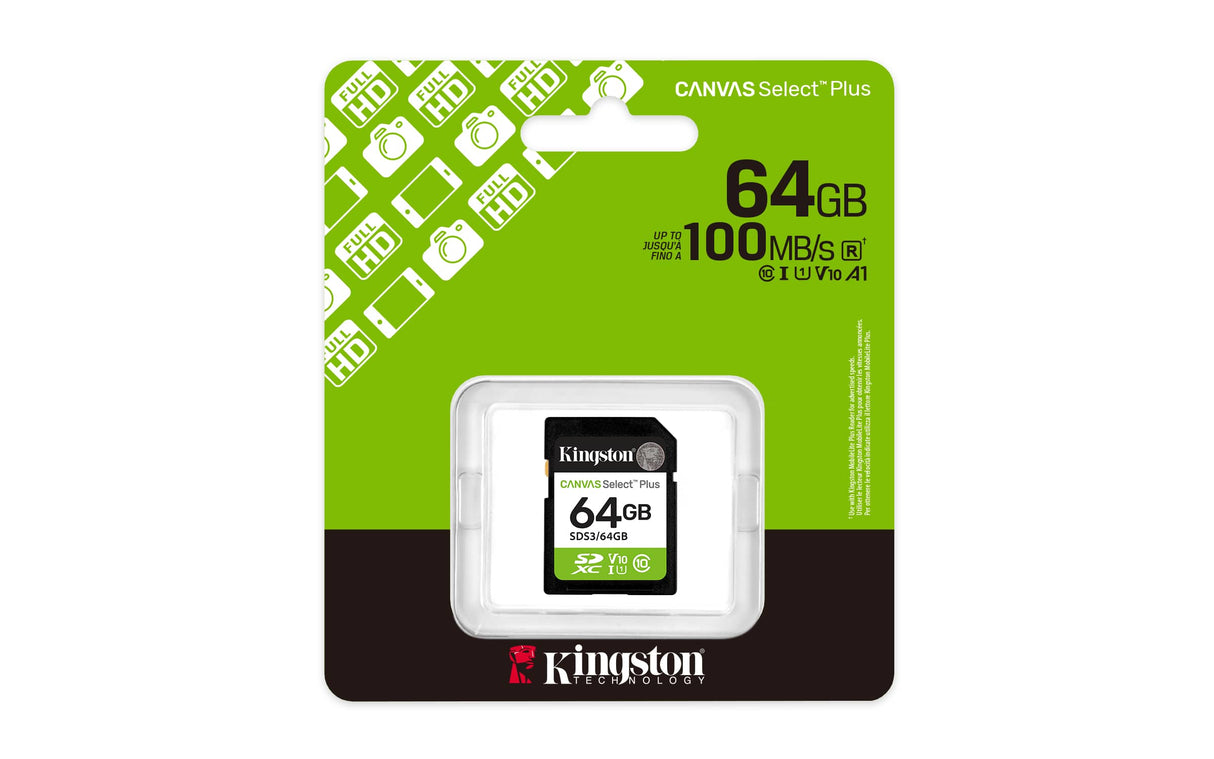 KINGSTON Digital Media Kingston Technology 64GB SDXC Canvas Select Plus Gen3 100MB/s C10 UHS-I U1 V10 - SDS3/64GB