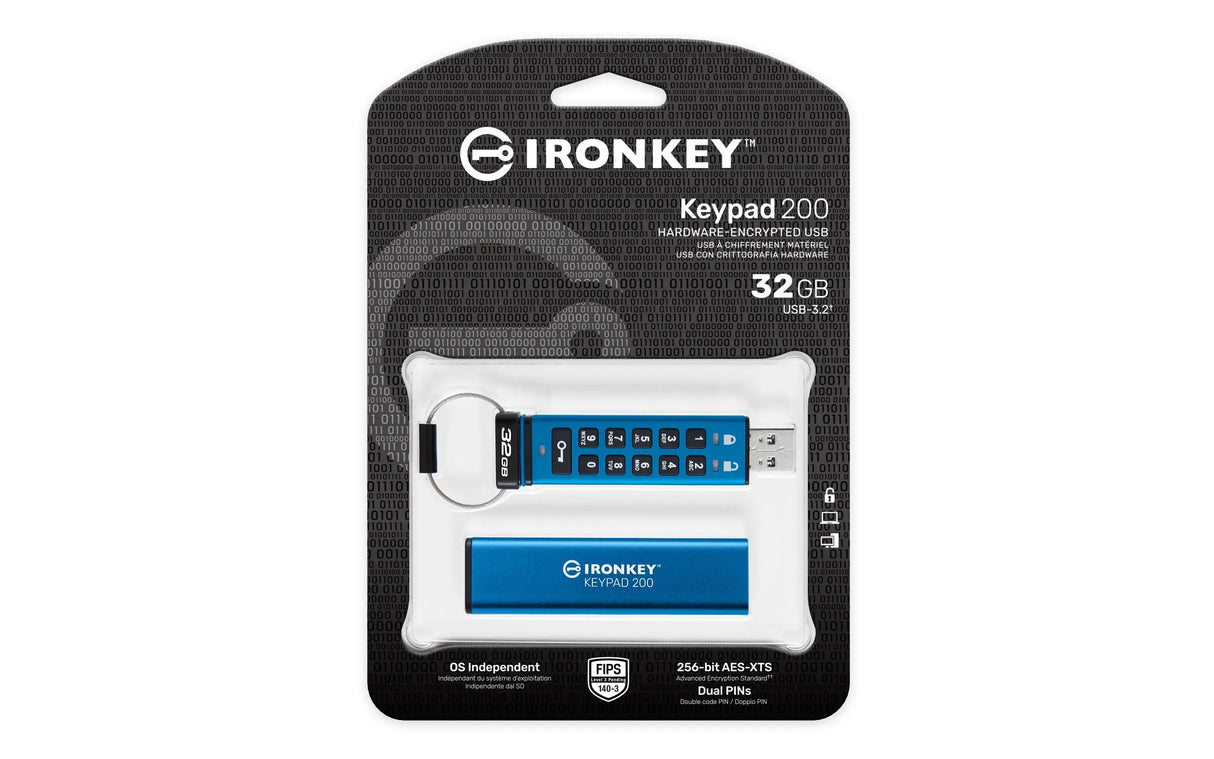 KINGSTON Kingston Technology IronKey 32GB Keypad 200, FIPS 140-3 Lvl 3 AES-256 Hardware Encrypted - IKKP200/32GB