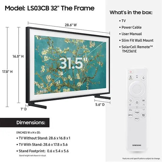 SAMSUNG Samsung The Frame QN32LS03CBFXZA TV 81.3 cm (32") Full HD Smart TV Wi-Fi Black - QN32LS03CBFXZA