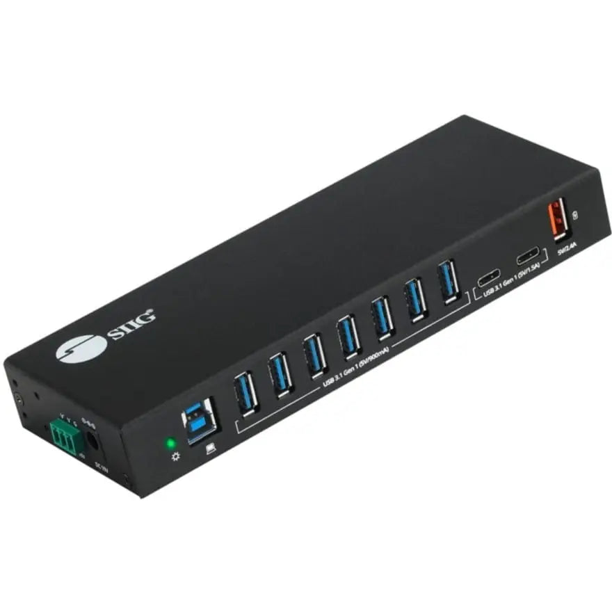 SIIG 10 Port Industrial USB 3.1 Gen 1 Hub with Dual USB-C & 65W Charging - 5Gbps Data Transfer Rates , Wall & DIN Rail Mount Support - ID-US0811-S1 SIIG
