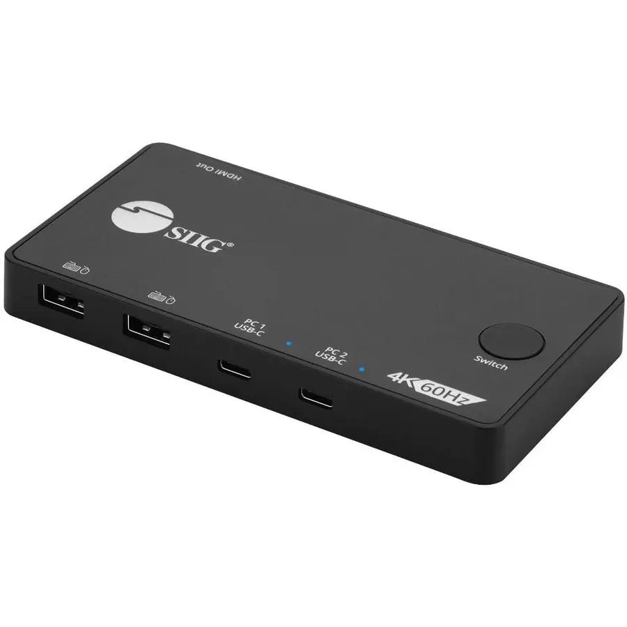 SIIG SIIG 2x1 USB-C 4K Video KVM Switch - 2x1 USB-C KVM Switch, Allows you to control 2 USB-C 4K computers using one keyboard and mouse - HDMI 4K@60Hz, 18G, HDCP 2.2, 7.1ch, USB 2.0, Switch Button, works with Apple, HP, Dell & Lenovo