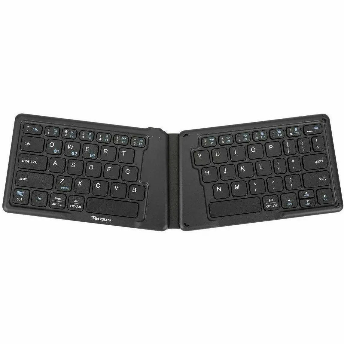 TARGUS Targus Ergonomic Foldable Bluetooth Antimicrobial Keyboard - Wireless Connectivity - Bluetooth/RF - 2.40 GHz - English (US) - QWERTY Layout - iPad, iPhone, Desktop Computer, MAC - PC, Mac - Black - AKF003US