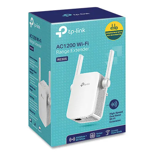 TP-LINK TP-LINK AC1200 Wi-Fi Range Extender, 1 Port, Dual-Band 2.4 GHz/5 GHz - RE305