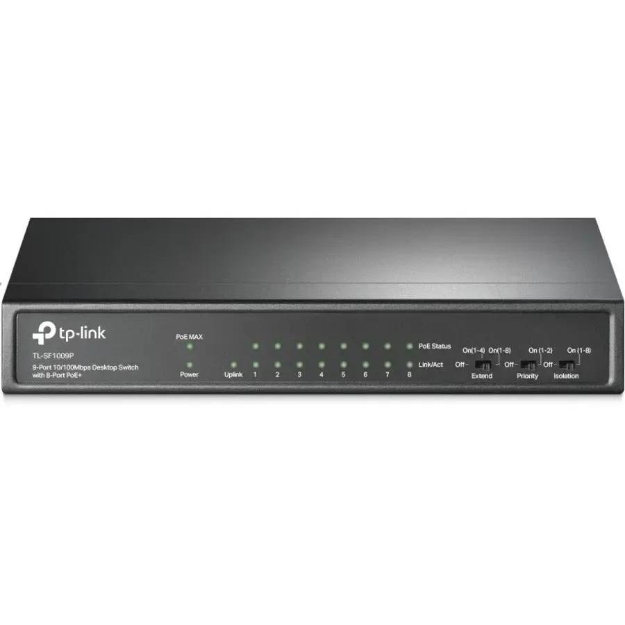 TP-LINK TP-Link TL-SF1009P - 9-Port 10/100Mbps Desktop Switch with 8-Port PoE+ - Limited Lifetime Protection - Sturdy Metal w/Shielded Ports - Extend Mode - Priority Mode - Isolation Mode - TL-SF1009P