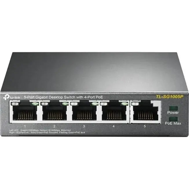 TP-LINK TP-Link TL-SG1005P - 5-Port Gigabit PoE Switch - Limited Lifetime Protection - 4 PoE+ Ports @65W - Desktop - Plug & Play - Sturdy Metal w/ Shielded Ports - Fanless - QoS & IGMP Snooping - TL-SG1005P