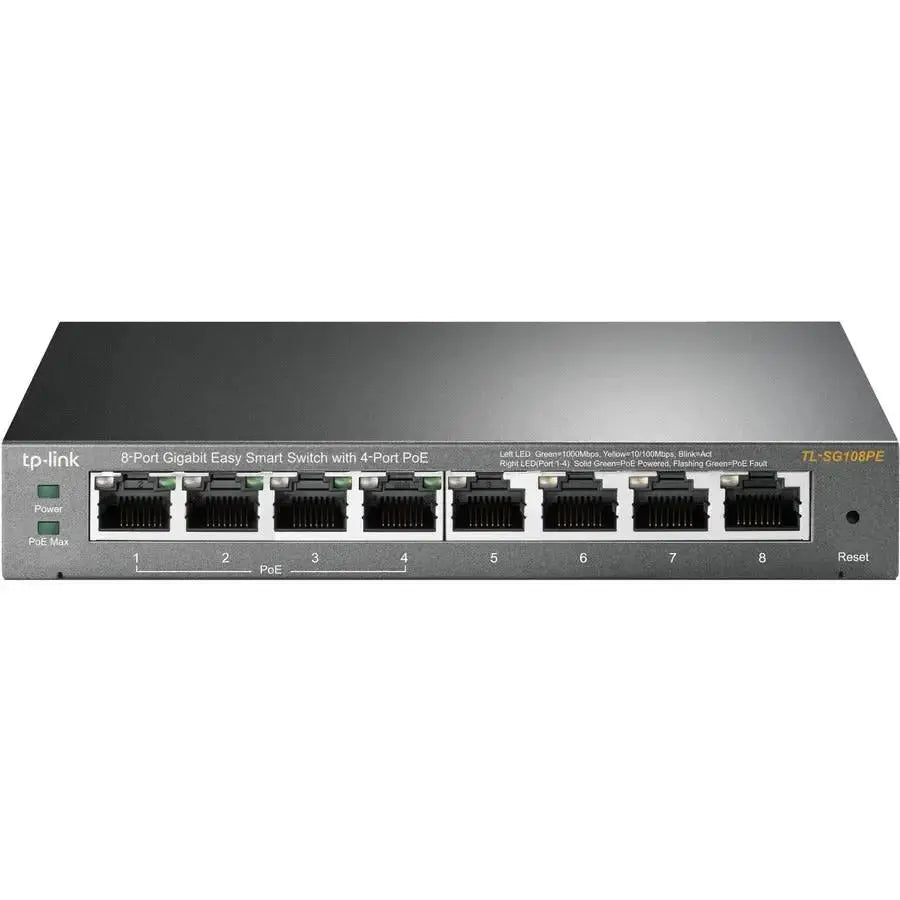 TP-LINK TP-Link TL-SG108PE - 8-Port Gigabit Easy Smart Switch with 4-Port PoE - Limited Lifetime Protection - Easy Smart Managed - 4 PoE+ Ports @64W - Plug & Play - Sturdy Metal w/ Shielded Ports - Fanless - ... - TL-SG108PE