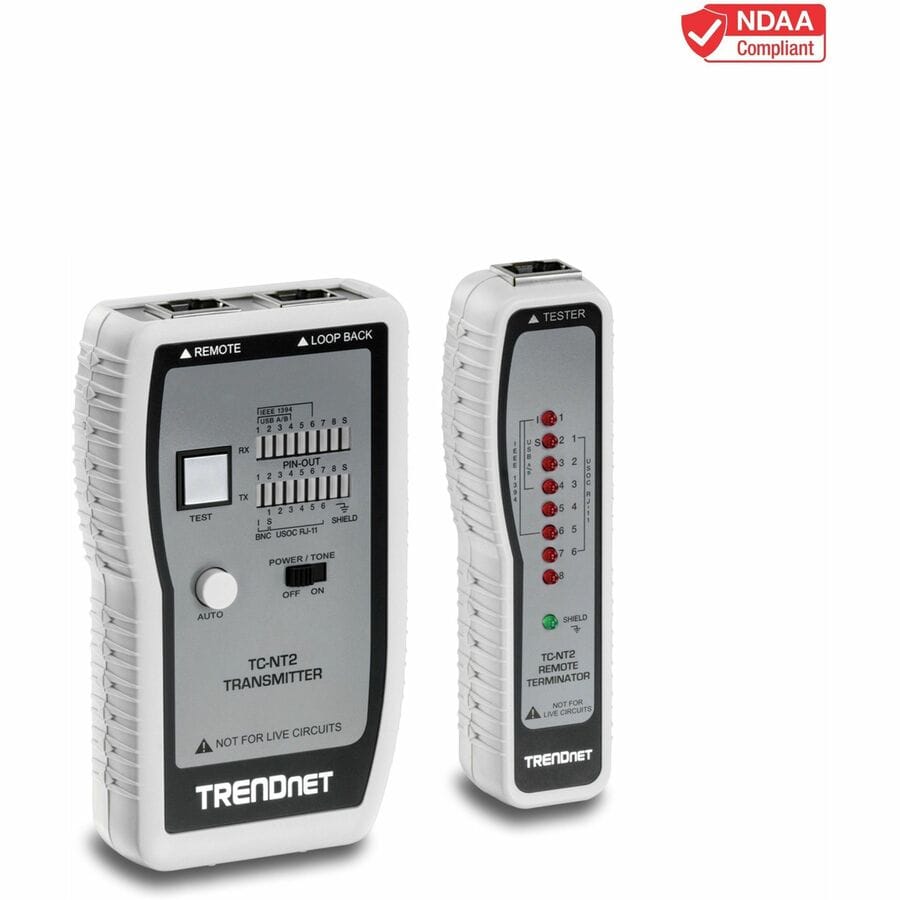 TRENDNET TRENDnet Network Cable Tester, Tests Ethernet, USB And BNC Cables, Accurately Test Pin Configurations up to 300m (984 ft), Local And Remote Testing, Includes BNC To Ethernet Converters, White, TC-NT2 ... - TC-NT2