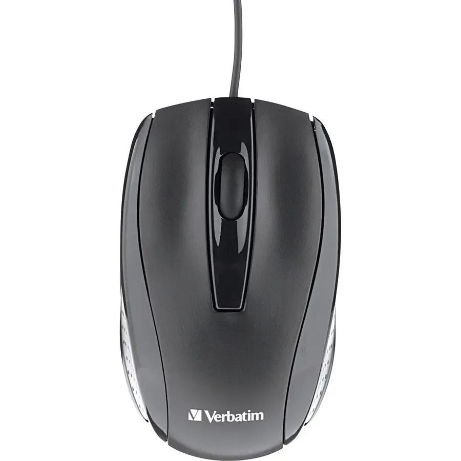 VERBATIM Verbatim Corded Optical Mouse - Black - Optical - Cable - Black - Scroll Wheel