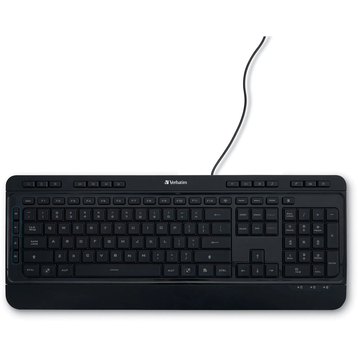 Verbatim Illuminated Wired Keyboard - Cable Connectivity - USB Type A Interface Media Player Hot Key(s) - Windows, Mac OS, Linux - Black - 99789 VERBATIM