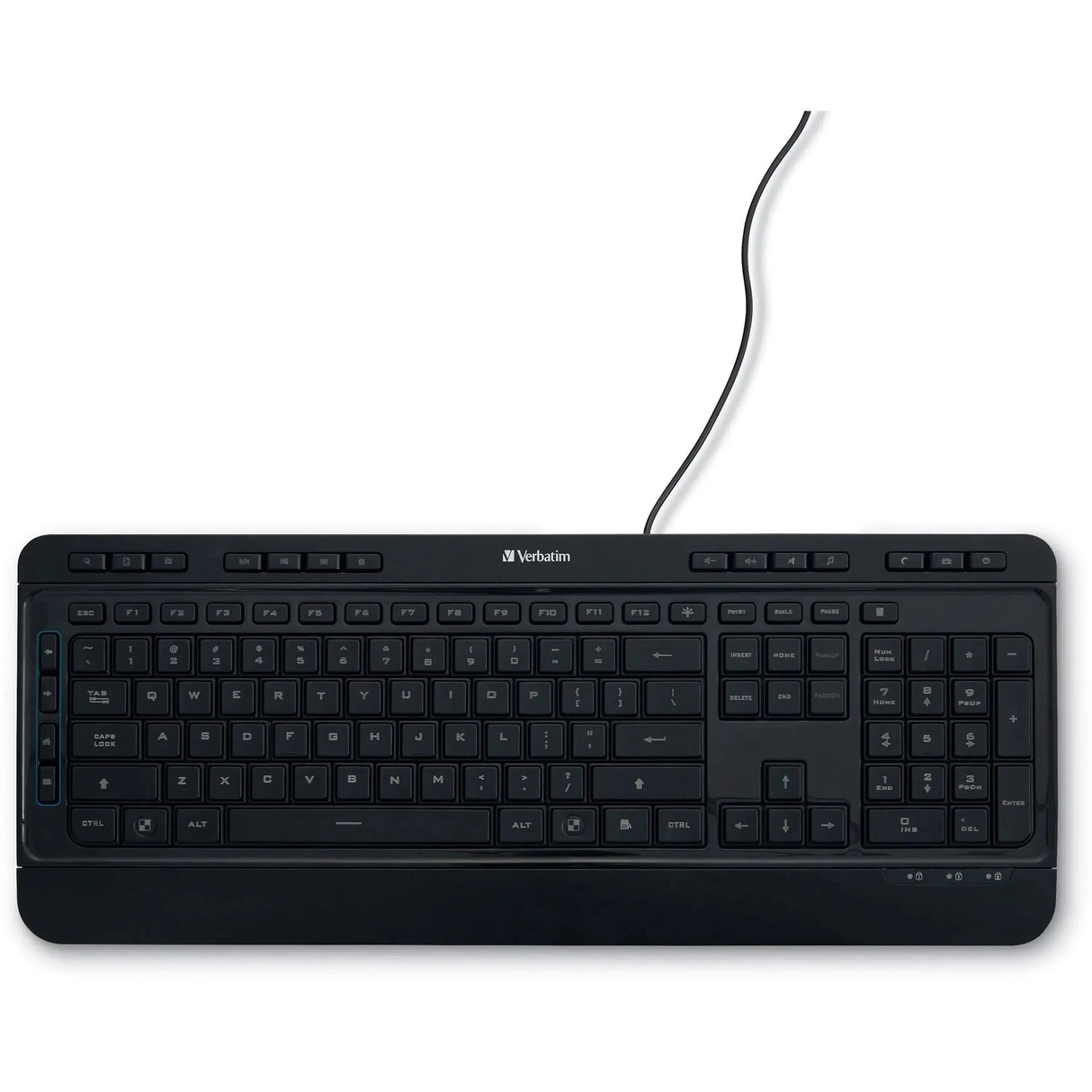 Verbatim Illuminated Wired Keyboard - Cable Connectivity - USB Type A Interface Media Player Hot Key(s) - Windows, Mac OS, Linux - Black - 99789 VERBATIM