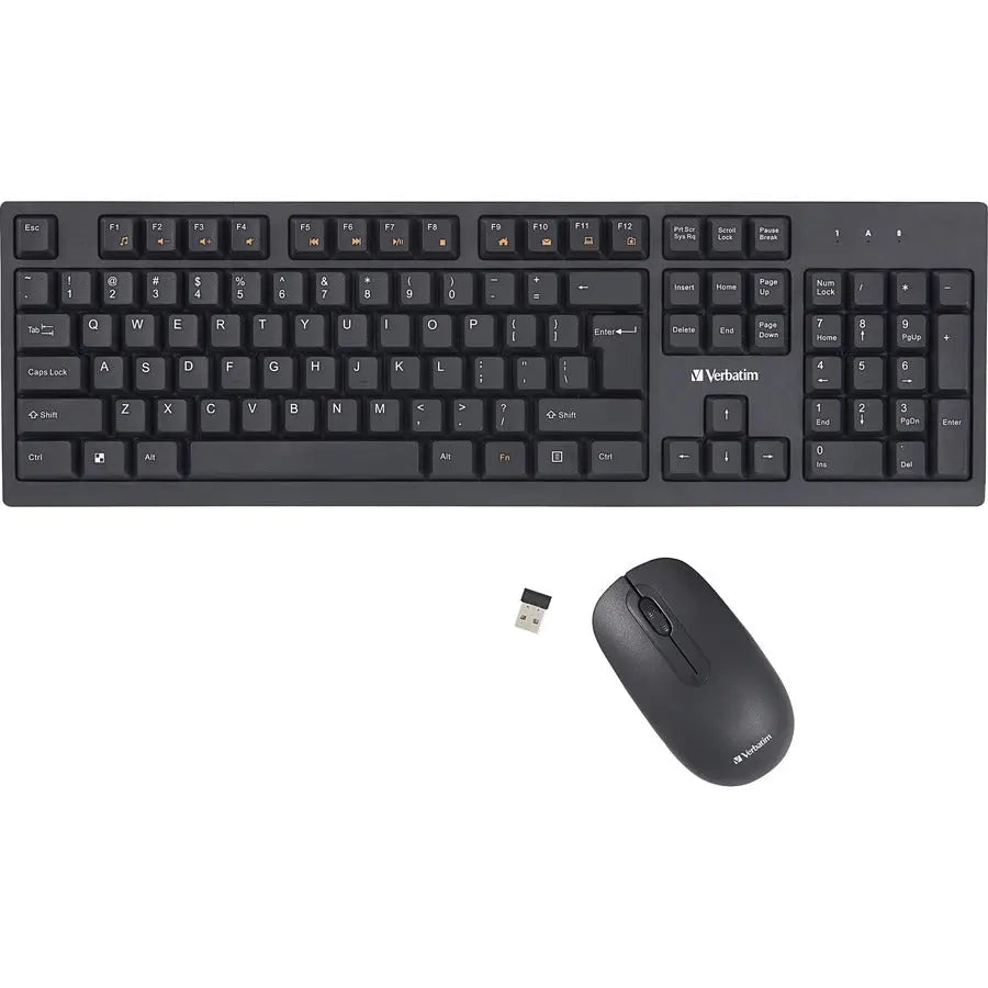 VERBATIM Verbatim Wireless Keyboard and Mouse - USB Type A Wireless Bluetooth 2.40 GHz Keyboard - USB Type A Wireless Mouse - Optical - 1000 dpi - 3 Button - Multimedia Hot Key(s) - Symmetrical - AA, AAA - Com... - 70724