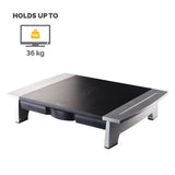 Fellowes Computer Monitor Stand with 5 Height Adjustments - Office Suites Monitor Riser with Storage Tray - Ergonomic Adjustable Monitor Stand for Computers - Max Weight 36KG/Max Size 28" - Graphite - 8031101