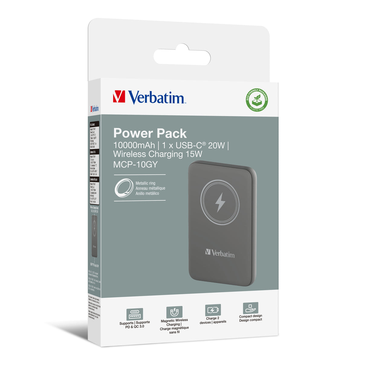 Verbatim Charge 'n' Go Magnetic Wireless Power Bank 10000mAh Grey - 32249