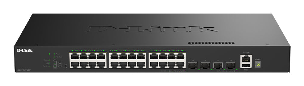 D-Link 28-Port Gigabit Stackable PoE+ Smart Managed Switch with 4 x 10G SFP+ Ports - DGS-1530-28P