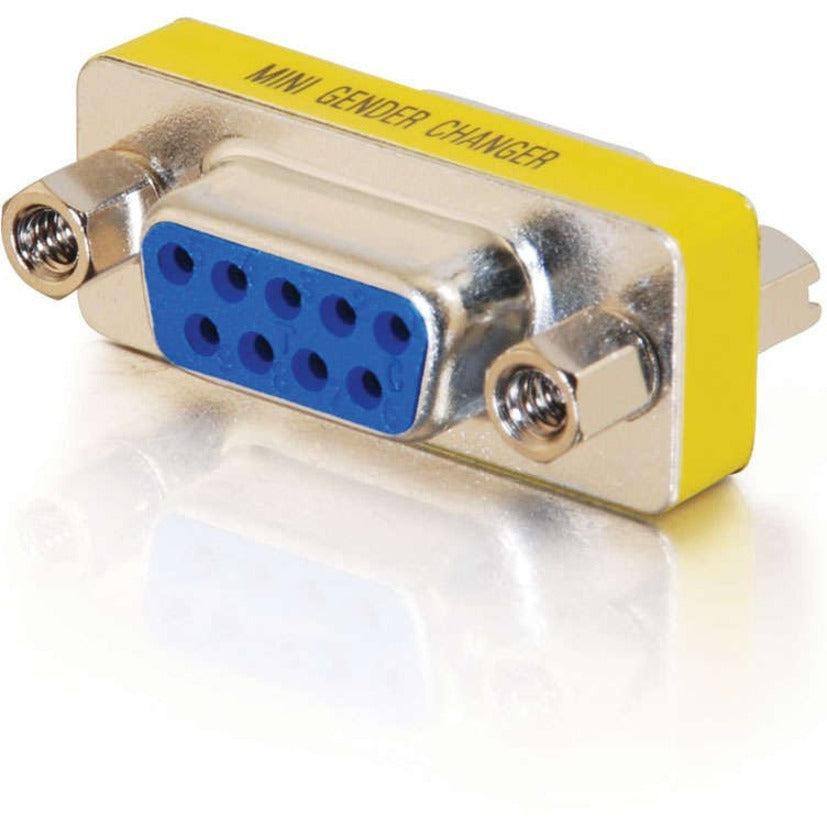 C2G DB9 F/F Mini Gender Changer (Coupler) - 1 Pack - 1 x 9-pin DB-9 Serial Female - 1 x 9-pin DB-9 Serial Female - Silver, Yellow - 02781