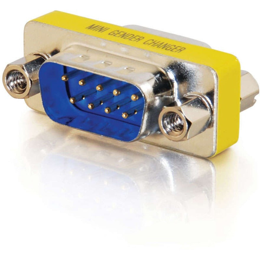 C2G DB9 M/M Mini Gender Changer (Coupler) - 1 Pack - 1 x 9-pin DB-9 Serial Male - 1 x 9-pin DB-9 Serial Male - Silver, Yellow - 02782