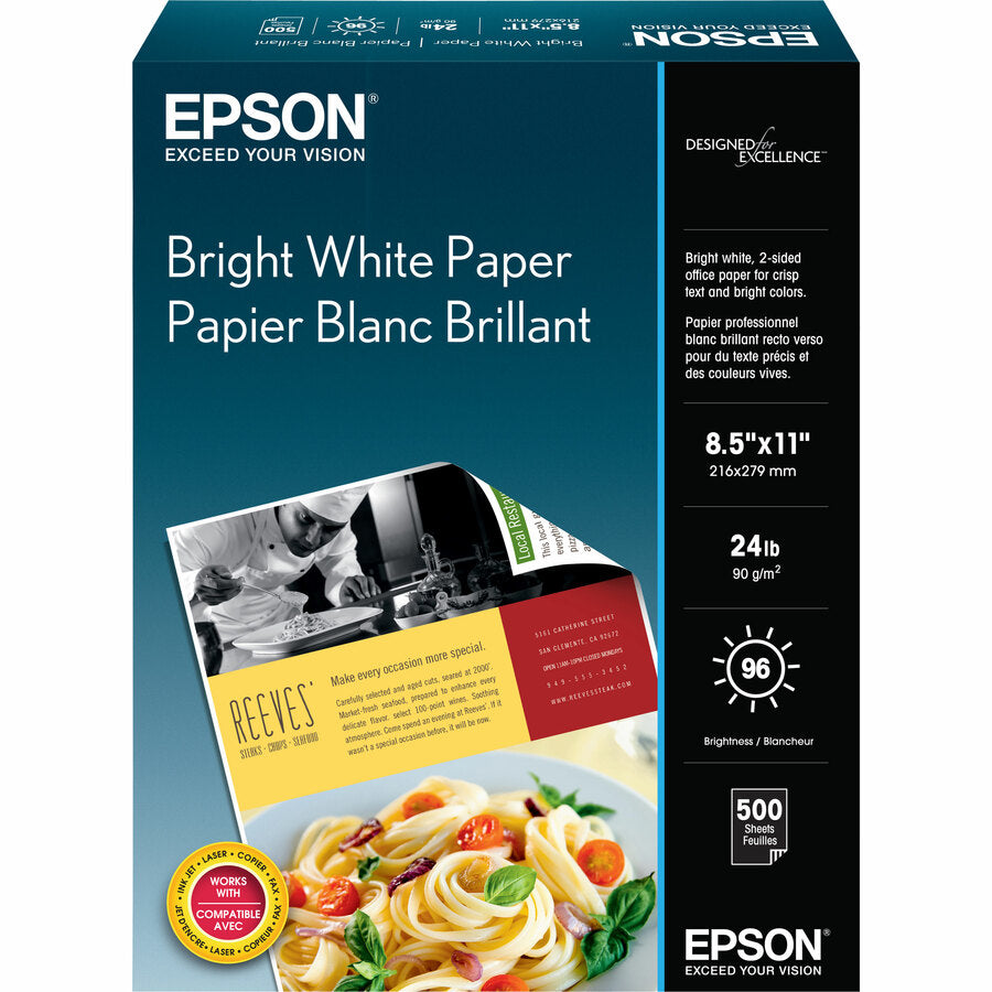 Epson Premium Inkjet Inkjet Paper - Bright White - 108 Brightness - 95% Opacity - Letter - 8 1/2" x 11" - Ultra Smooth - 500 / Box - S041586