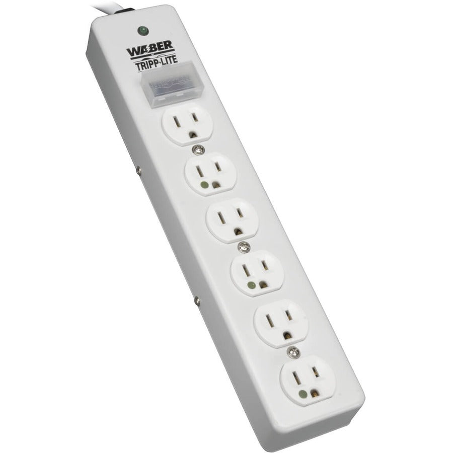 Tripp Lite Surge Protector Power Strip Medical Hospital Metal 6 Outlet 15' Cord - Receptacles: 6 x NEMA 5-15R - 1050J - SPS-615-HG