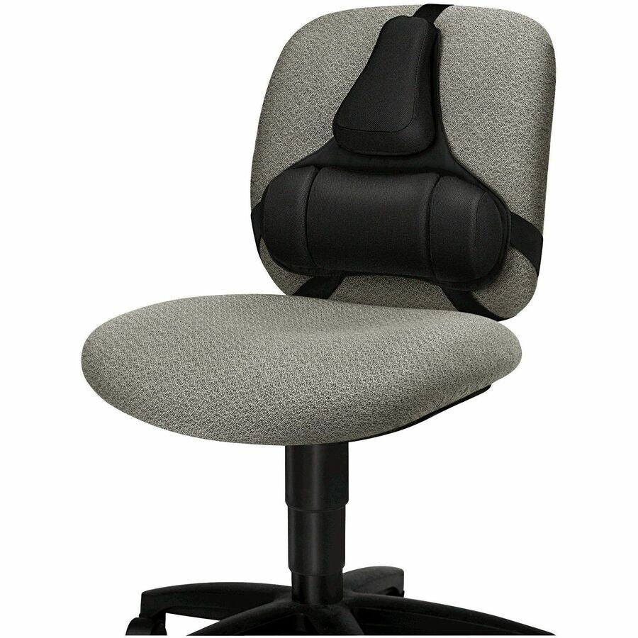 Fellowes Professional Series Back Support with Microban&reg; Protection - Strap Mount - Black - Fabric, Memory Foam - 8037601